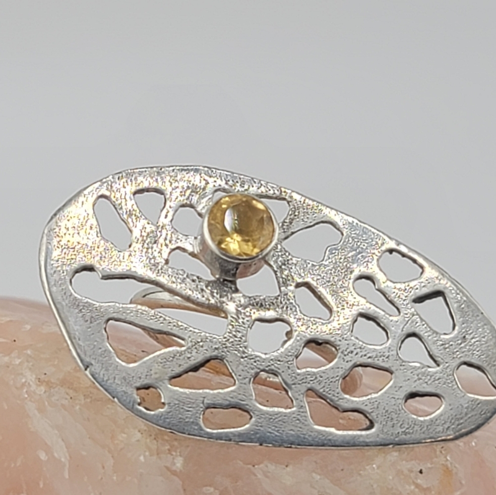 CITRINE CRYSTAL RING CHEETAH CUTOUT HANDMADE IN STERLING SILVER METAL SIZE 9